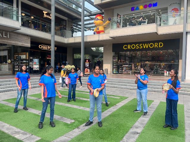 Caption-Satya School students inspire change with a powerful Nukkad Natak on World Pollution Day at World Mark Mall, Gurugram.jpeg